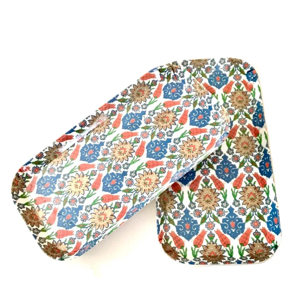 Vintage Set of Two Melamine Trays in Retro Print